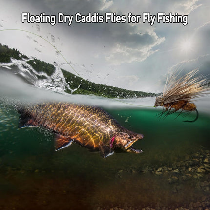 Elk Hair Caddis Fly Kit, 10-Pack Caddisflies Dry Trout Flies Fishing Lures Assortment with Storage Box, Size 16/18 for 16.
