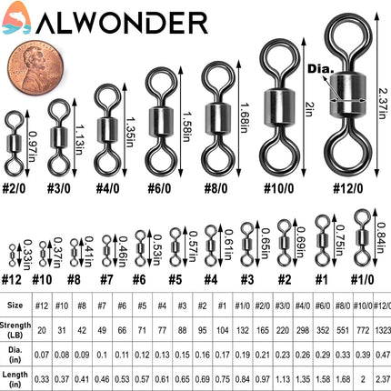 Fishing Barrel Swivels, 40 to100-Pack Swivels Tackle Freshwater Saltwater Swivel Rolling Heavy Duty Stainless Steel Lures Leaders Line Connectors Terminal  #8(42LB)-100 Pack.