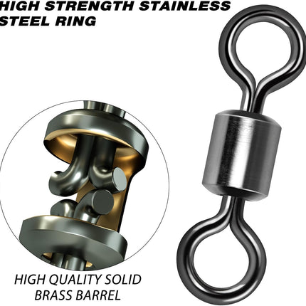 Fishing Barrel Swivels, 40 to100-Pack Swivels Tackle Freshwater Saltwater Swivel Rolling Heavy Duty Stainless Steel Lures Leaders Line Connectors Terminal  #8(42LB)-100 Pack.