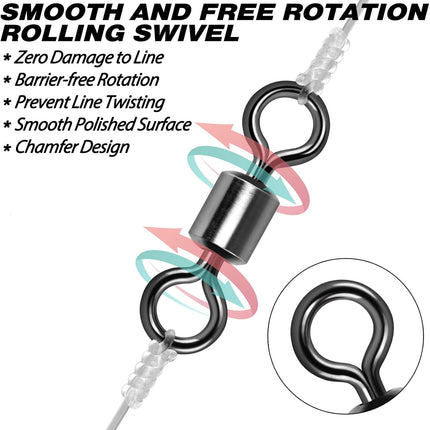 Fishing Barrel Swivels, 40 to100-Pack Swivels Tackle Freshwater Saltwater Swivel Rolling Heavy Duty Stainless Steel Lures Leaders Line Connectors Terminal  #8(42LB)-100 Pack.
