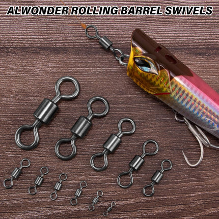 Fishing Barrel Swivels, 40 to100-Pack Swivels Tackle Freshwater Saltwater Swivel Rolling Heavy Duty Stainless Steel Lures Leaders Line Connectors Terminal  #8(42LB)-100 Pack.
