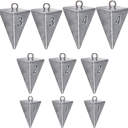 Pyramid Sinkers Fishing Weights Sinkers, Saltwater Freshwater Lead Weight Sinker for Ocean Surf Gear Catfish Tackle 1oz 2oz 3oz 4oz 5oz 6oz 8oz 10oz 12oz 16oz 32oz  10 Pack Kit: 1oz*3, 2oz*3, 3oz*2,.