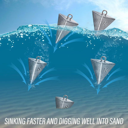 Pyramid Sinkers Fishing Weights Sinkers, Saltwater Freshwater Lead Weight Sinker for Ocean Surf Gear Catfish Tackle 1oz 2oz 3oz 4oz 5oz 6oz 8oz 10oz 12oz 16oz 32oz  10 Pack Kit: 1oz*3, 2oz*3, 3oz*2,.