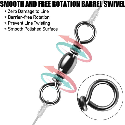 100-Pack Fishing Barrel Swivels, High Strength Stainless Solid Ring Brass Swivel with Black Nickel Coating, Rolling Swivels Tackle Line Connector Saltwater Freshwater  #16-18LB.