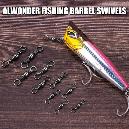 100-Pack Fishing Barrel Swivels, High Strength Stainless Solid Ring Brass Swivel with Black Nickel Coating, Rolling Swivels Tackle Line Connector Saltwater Freshwater  #16-18LB.