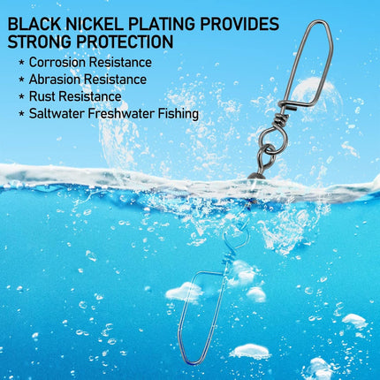 30-Pack Double Snap Swivels, Trolling Planer Board Line Release Clips, High Strength Stainless Steel Coastlock Snaps with Black Nickel Coating, Saltwater Barrel Swivels Connector  #6*1-52LB.