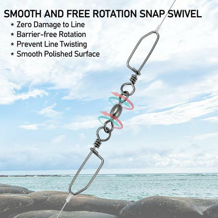 30-Pack Double Snap Swivels, Trolling Planer Board Line Release Clips, High Strength Stainless Steel Coastlock Snaps with Black Nickel Coating, Saltwater Barrel Swivels Connector  #6*1-52LB.