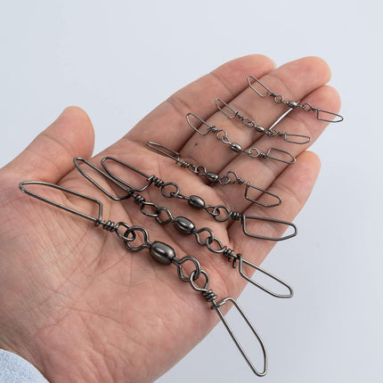 30-Pack Double Snap Swivels, Trolling Planer Board Line Release Clips, High Strength Stainless Steel Coastlock Snaps with Black Nickel Coating, Saltwater Barrel Swivels Connector  #6*1-52LB.