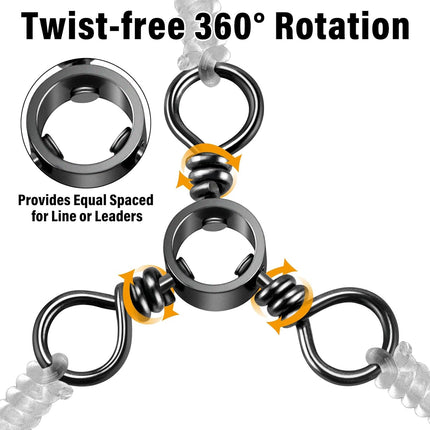 100-Pack 3 Way Swivels Fishing Tackle, 28-143LB Stainless Steel Black Nickel Three Swivel Connectors Saltwater Freshwater Surf Deep Drop Catfishing Rigs Tackle  #5-40LB-100 Pack.