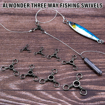 100-Pack 3 Way Swivels Fishing Tackle, 28-143LB Stainless Steel Black Nickel Three Swivel Connectors Saltwater Freshwater Surf Deep Drop Catfishing Rigs Tackle  #5-40LB-100 Pack.