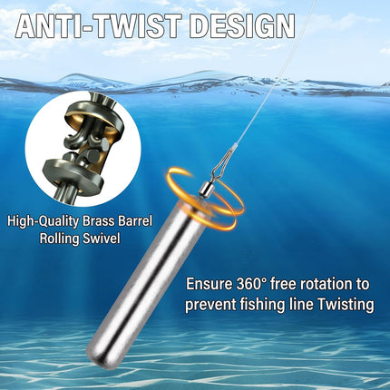 30-Pack Fishing Drop Shot Weights Sinkers Lead Dropshot Rig Freshwater Saltwater Skinny Pencil Shaped Sinker with Rolling Swivel for Bass 1/8oz- 1oz  1/4oz.