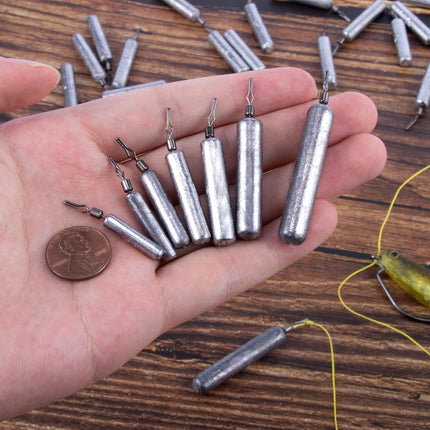 30-Pack Fishing Drop Shot Weights Sinkers Lead Dropshot Rig Freshwater Saltwater Skinny Pencil Shaped Sinker with Rolling Swivel for Bass 1/8oz- 1oz  1/4oz.