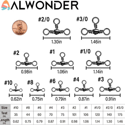 50-Pack 3 Way Swivels Fishing Tackle High Strength Stainless Steel Barrel 35-175LB Three Swivel for Saltwater Freshwater Catfish Rigs Surf  #2-101LB.