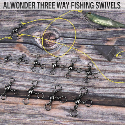 50-Pack 3 Way Swivels Fishing Tackle High Strength Stainless Steel Barrel 35-175LB Three Swivel for Saltwater Freshwater Catfish Rigs Surf  #2-101LB.