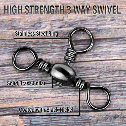 50-Pack 3 Way Swivels Fishing Tackle High Strength Stainless Steel Barrel 35-175LB Three Swivel for Saltwater Freshwater Catfish Rigs Surf  #2-101LB.
