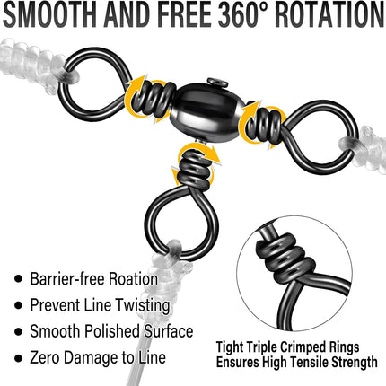 50-Pack 3 Way Swivels Fishing Tackle High Strength Stainless Steel Barrel 35-175LB Three Swivel for Saltwater Freshwater Catfish Rigs Surf  #2-101LB.