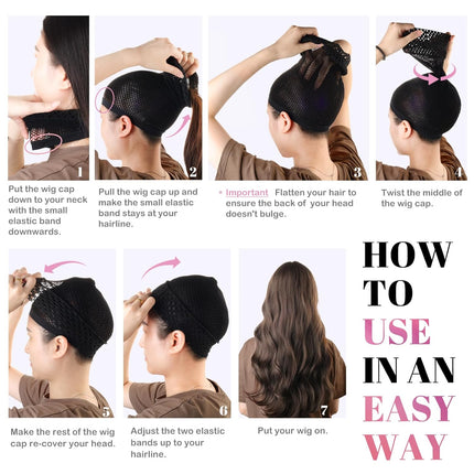 Hair Net for Wig, Wig Caps Women Long Hair, Halloween Cosplay, Black 2 PCS.
