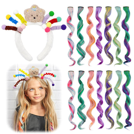 14 PCS Hair Extensions for Kids and 1 PC Bear Headband Halloween.