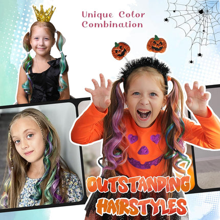 14 PCS Hair Extensions for Kids and 1 PC Bear Headband Halloween.