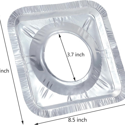 Gas Burner Liners (50 Pack) 8.5" Disposable Aluminium Foil Square Stove Covers - Range Protector to Catch Oil, Grease and Food Spills.