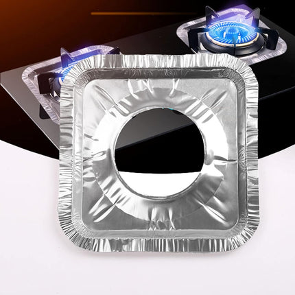 Gas Burner Liners (50 Pack) 8.5" Disposable Aluminium Foil Square Stove Covers - Range Protector to Catch Oil, Grease and Food Spills.