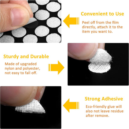 1008 Self-Adhesive Hook and Loop Dots - Petluno 10mm White Hook and Loop Stick on Dots, Round Hook and Loop Fasteners, Self Adhesive Hook and Loop Tape Strips for School Learning Materials, Christmas Cards, Binder Wallets 504.