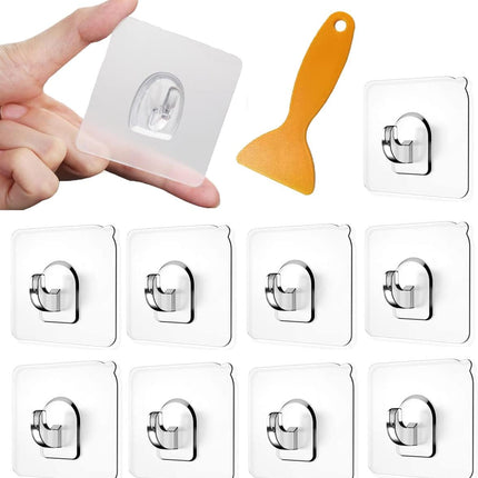 Magic Hook 24 Pieces Adhesive Hooks Clear Multi-functional Clear Self-Adhesive with Scraper, Transparent Waterproof Wall Hooks for Kitchen Bathroom Window Door Wall Caravan Hanger A.