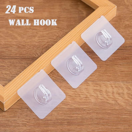 Magic Hook 24 Pieces Adhesive Hooks Clear Multi-functional Clear Self-Adhesive with Scraper, Transparent Waterproof Wall Hooks for Kitchen Bathroom Window Door Wall Caravan Hanger A.