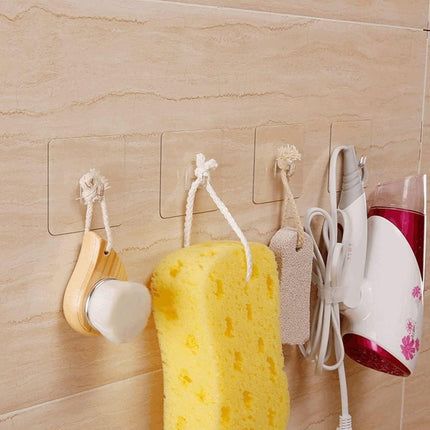 Magic Hook 24 Pieces Adhesive Hooks Clear Multi-functional Clear Self-Adhesive with Scraper, Transparent Waterproof Wall Hooks for Kitchen Bathroom Window Door Wall Caravan Hanger A.