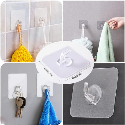 Magic Hook 24 Pieces Adhesive Hooks Clear Multi-functional Clear Self-Adhesive with Scraper, Transparent Waterproof Wall Hooks for Kitchen Bathroom Window Door Wall Caravan Hanger A.