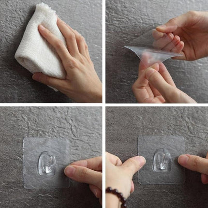 Magic Hook 24 Pieces Adhesive Hooks Clear Multi-functional Clear Self-Adhesive with Scraper, Transparent Waterproof Wall Hooks for Kitchen Bathroom Window Door Wall Caravan Hanger A.
