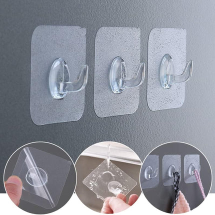 Magic Hook 24 Pieces Adhesive Hooks Clear Multi-functional Clear Self-Adhesive with Scraper, Transparent Waterproof Wall Hooks for Kitchen Bathroom Window Door Wall Caravan Hanger A.