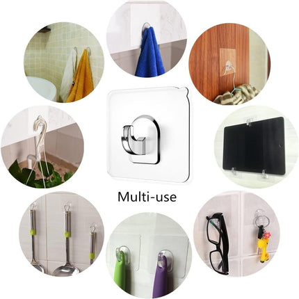 Magic Hook 24 Pieces Adhesive Hooks Clear Multi-functional Clear Self-Adhesive with Scraper, Transparent Waterproof Wall Hooks for Kitchen Bathroom Window Door Wall Caravan Hanger A.