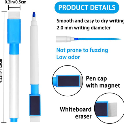 Petluno 10 pcs Whiteboard Markers, 9 Colour Pens, Fine Tip Magnetic Colour White Board Pen with Eraser Low Odour Dry Erase Ink Markers Erasable for Home, School and Office Uses Multi-coloured.