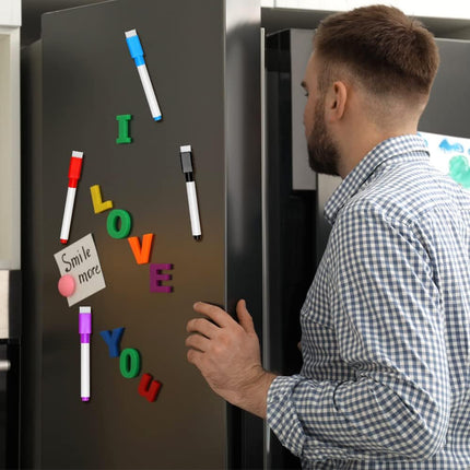 Petluno 10 pcs Whiteboard Markers, 9 Colour Pens, Fine Tip Magnetic Colour White Board Pen with Eraser Low Odour Dry Erase Ink Markers Erasable for Home, School and Office Uses Multi-coloured.