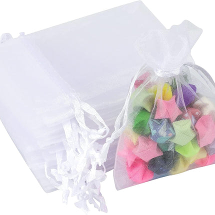 Petluno White Organza Gift Pouches - 7x9 CM Small Favor Bags, 50 PCS Wedding Jewelry Bags Clear Mesh for Wedding, Christmas, Birthday, Anniversary.