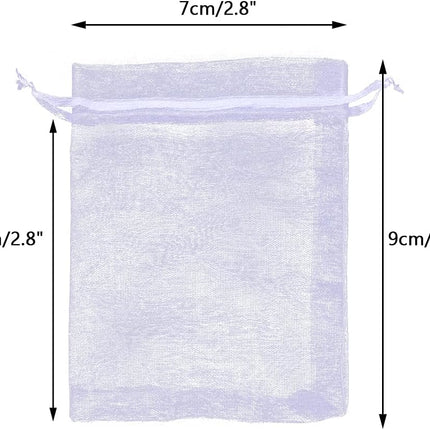 Petluno White Organza Gift Pouches - 7x9 CM Small Favor Bags, 50 PCS Wedding Jewelry Bags Clear Mesh for Wedding, Christmas, Birthday, Anniversary.