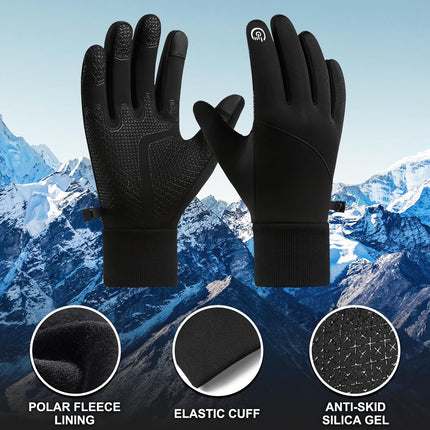 Petluno Winter Warm Gloves, Windproof Water-Resistant Thermal Gloves Anti-slip Touch Screen Cycling for Men Women Hiking Climbing Riding Bike Outdoor Sports Black M.