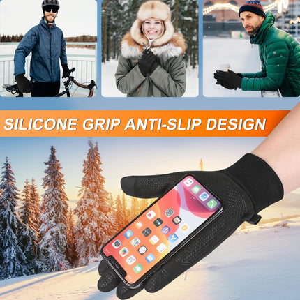 Petluno Winter Warm Gloves, Windproof Water-Resistant Thermal Gloves Anti-slip Touch Screen Cycling for Men Women Hiking Climbing Riding Bike Outdoor Sports Black M.