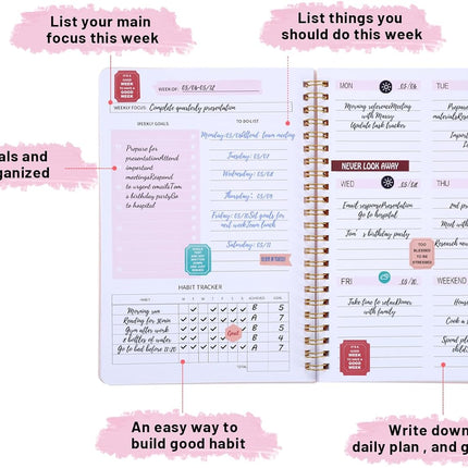 To Do List Notebook, A5 Weekly Planner Undated, Planning Pad Checklist Productivity Organizer 52 Pages for Students, Work, Fitness (Pink) Pink.