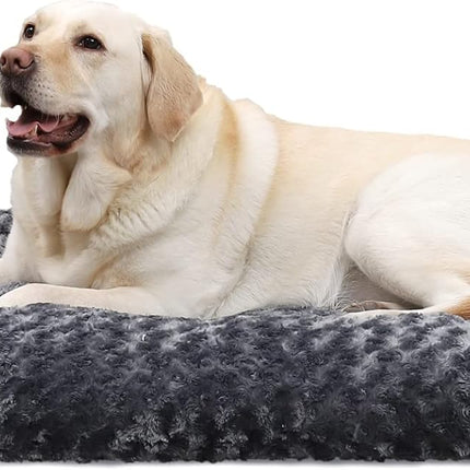 Petluno Large Dog Bed Washable, Calming Crate Mattress with Non Skid Bottom, Fluffy Anti Anxiety Beds, Pet Pillow Cushion, Dark Grey, 90x60x8cm Grey 90 x 60 8 cm (L W H).