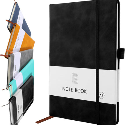 A5 Notebook, Notebook Note Book Pad Journal Notepad PU Leather for Office School Home Business Writing & Taking 200 Pages (100 Sheets)- Black.