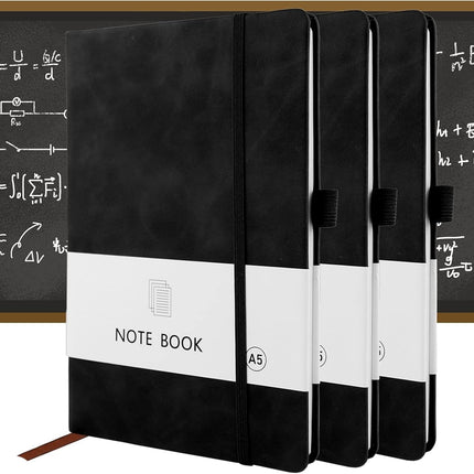 A5 Notebook, Notebook Note Book Pad Journal Notepad PU Leather for Office School Home Business Writing & Taking 200 Pages (100 Sheets)- Black.