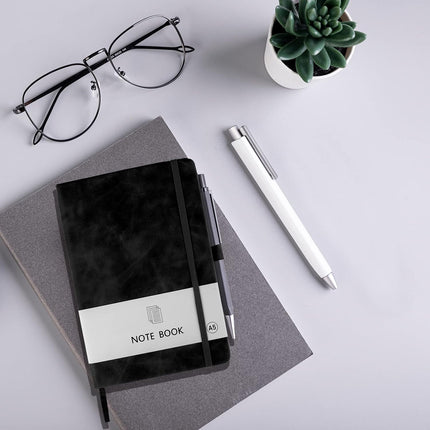 A5 Notebook, Notebook Note Book Pad Journal Notepad PU Leather for Office School Home Business Writing & Taking 200 Pages (100 Sheets)- Black.