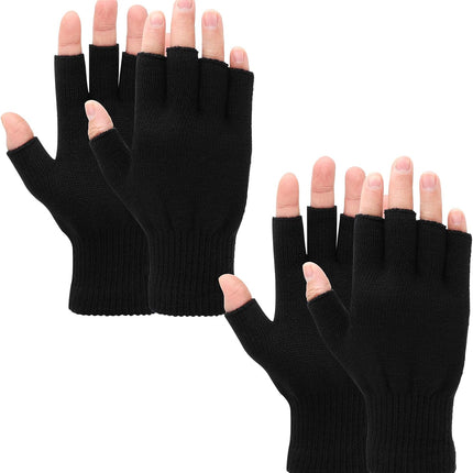 Petluno 2 Pair Fingerless Warm Gloves - Winter Half Finger Thickened Knit Touchscreen Stretchy Mittens for Men Women Black.