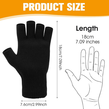 Petluno 2 Pair Fingerless Warm Gloves - Winter Half Finger Thickened Knit Touchscreen Stretchy Mittens for Men Women Black.
