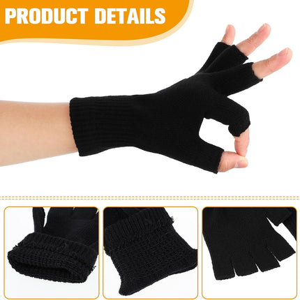 Petluno 2 Pair Fingerless Warm Gloves - Winter Half Finger Thickened Knit Touchscreen Stretchy Mittens for Men Women Black.
