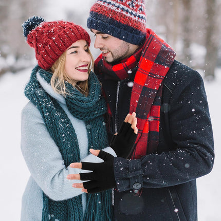 Petluno 2 Pair Fingerless Warm Gloves - Winter Half Finger Thickened Knit Touchscreen Stretchy Mittens for Men Women Black.