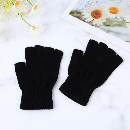 Petluno 2 Pair Fingerless Warm Gloves - Winter Half Finger Thickened Knit Touchscreen Stretchy Mittens for Men Women Black.