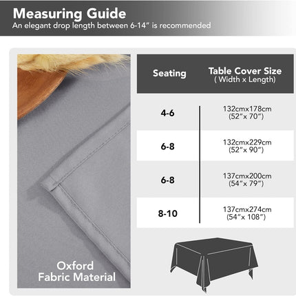 Petluno Oxford Decorative Table Cloth Rectangle Water Resistant Tablecloth for Home 137x200cm(54x79in) Grey 79 x 54 inch (Rectangular).